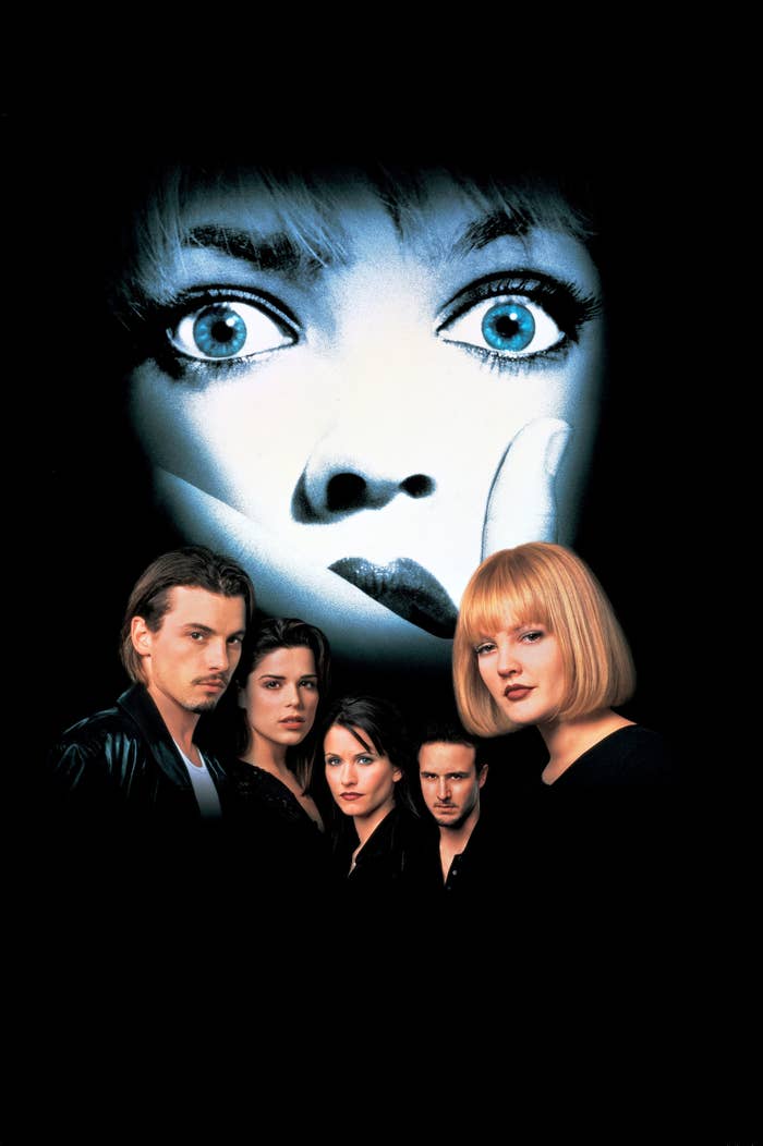 The Scream movie poster featuring Drew, Courteney and David