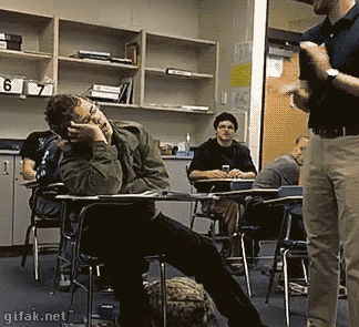 GIF of a teacher awakening a lazy student by clapping