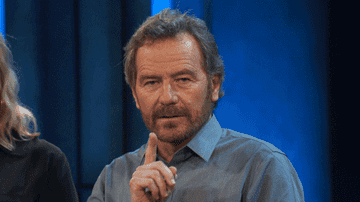 Bryan Cranston raises a finger to his lips in