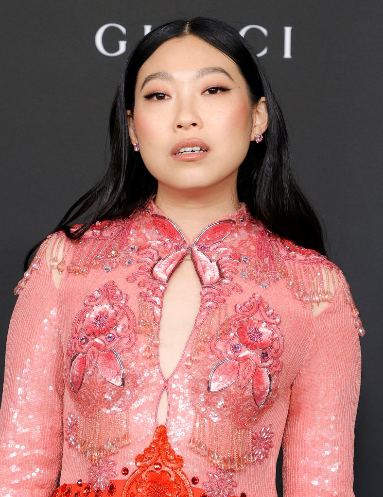 Awkwafina attends the 10th Annual LACMA ART+FILM GALA presented by Gucci at Los Angeles County Museum of Art wearing a sparkly dress