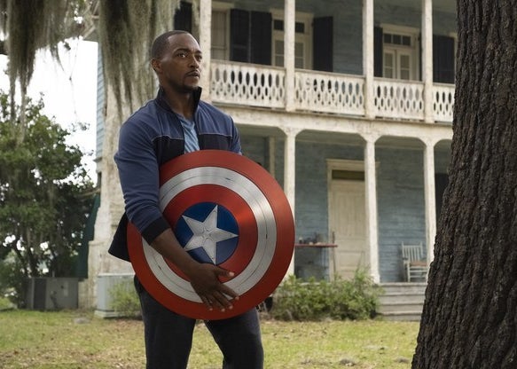 Sam Wilson holding Captain America's shield