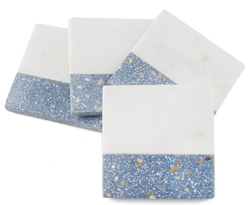 blue and white marble terrazzo coasters