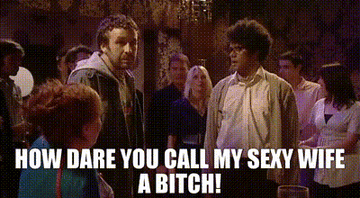 Moss shouting at Roy at a bar after slapping him in