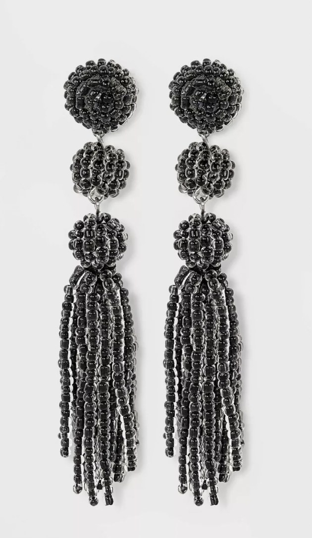 tassel earrings with black beads