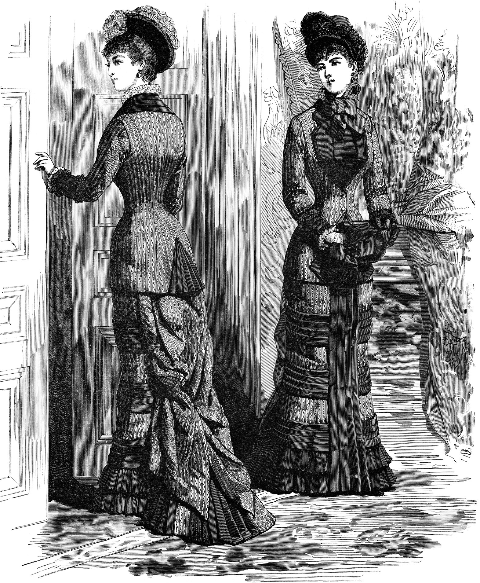 two ladies in formal dress and corsets