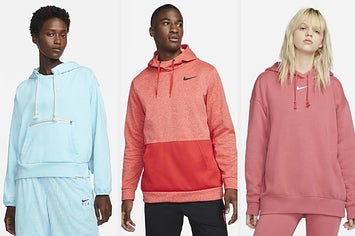 Three models wearing Nike hoodies