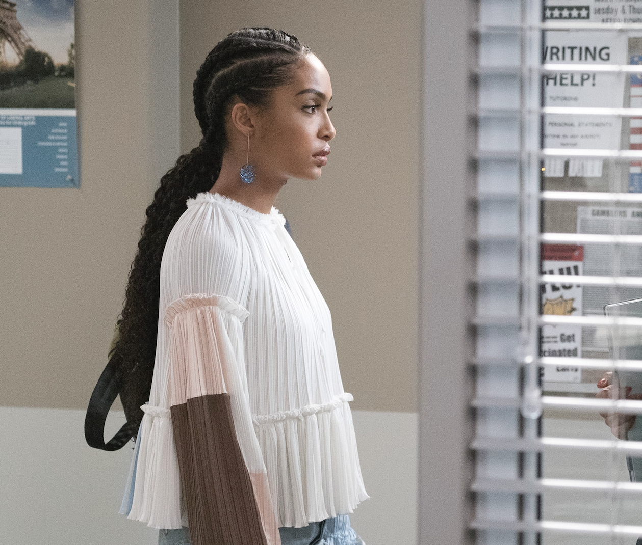 Yara Shahidi with a braided pony as Zoey Johnson in &quot;Grown-Ish&quot;