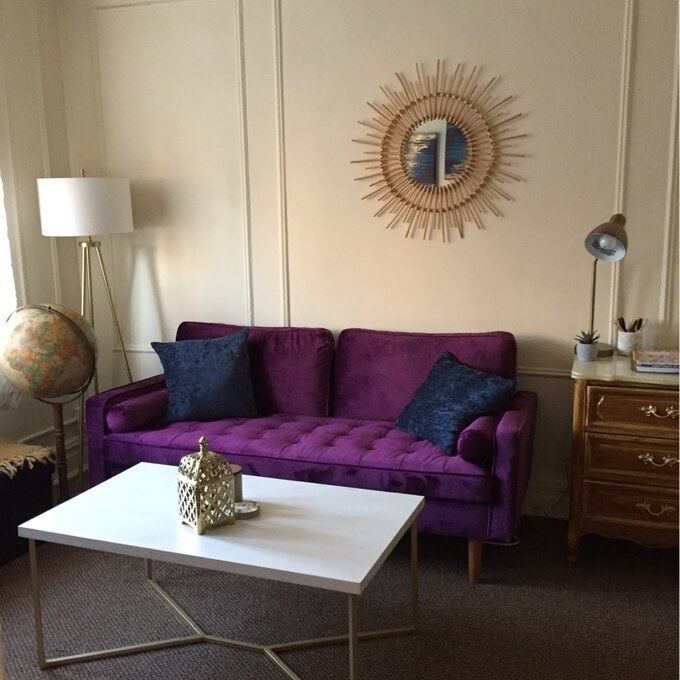 A purple sofa in a home