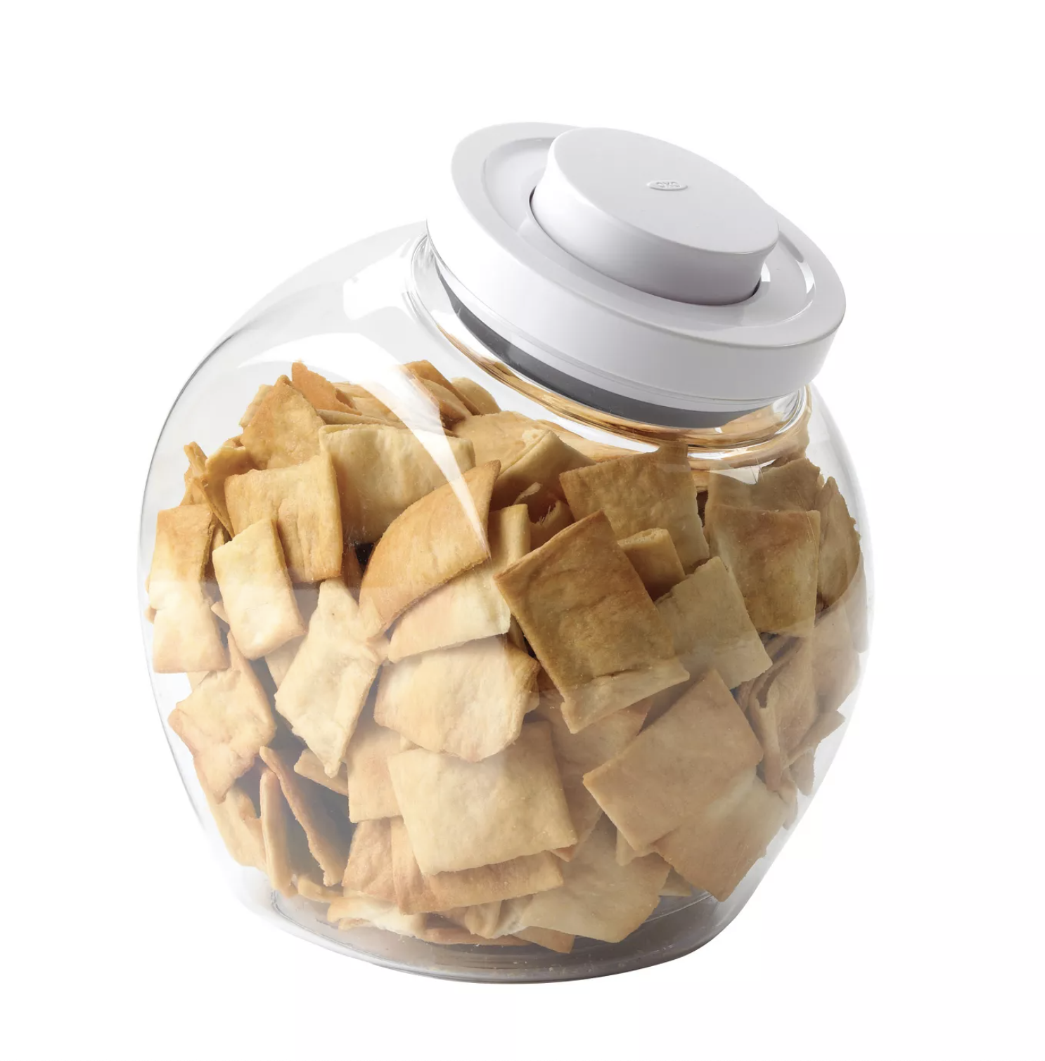 clear cookie jar with chips in it