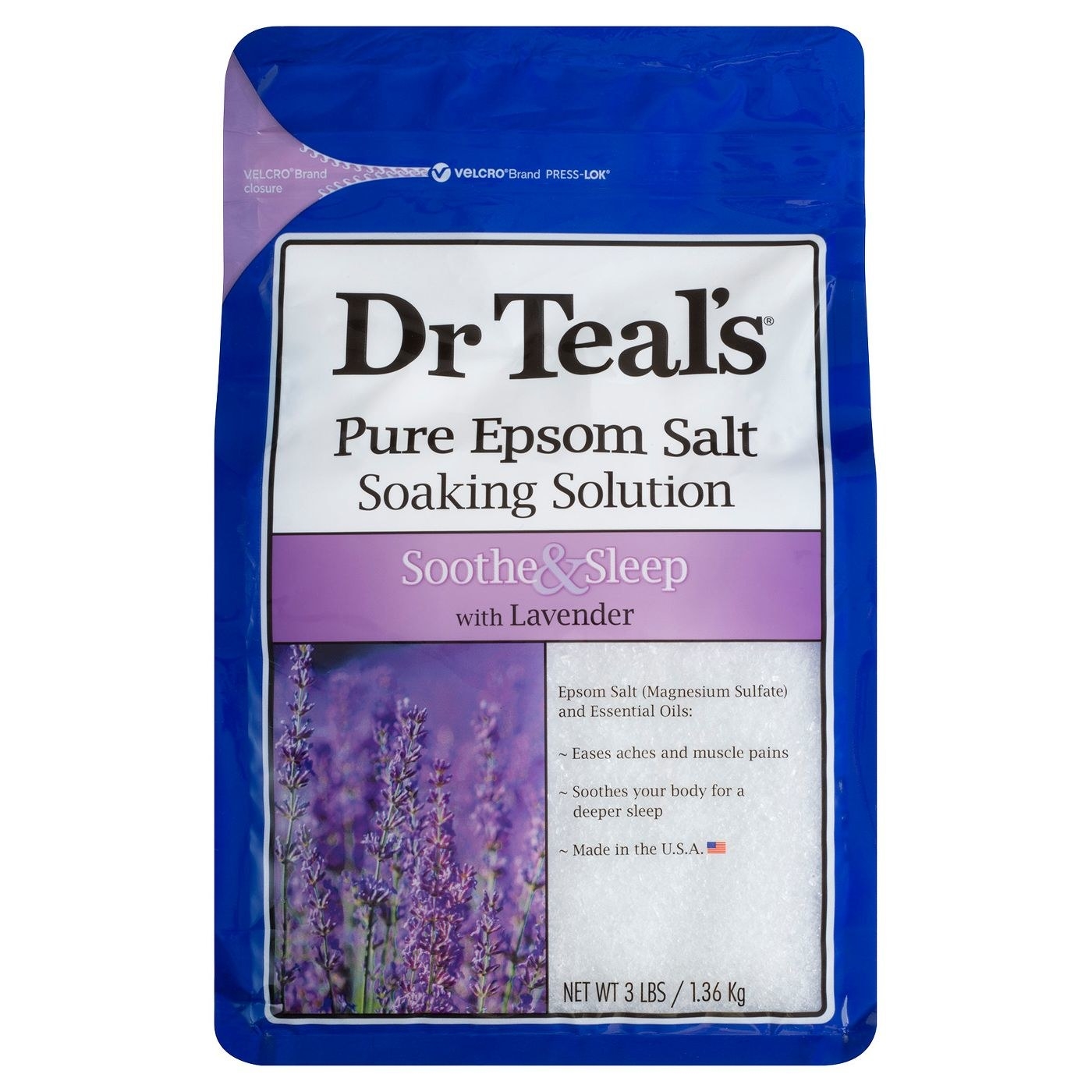 A bag of Dr. Teals lavender epsom salt