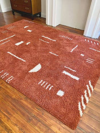 buzzfeeder's photo of the rust colored rug on her living room floor