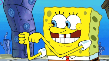 A gif of Spongebob cranking his hand until his thumb appears, giving a thumbs up
