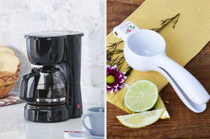 coffee maker and white citrus juicer