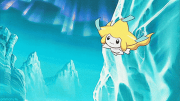 Jirachi flying around and smiling