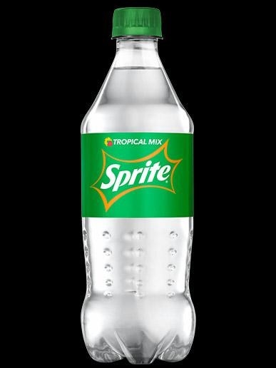 Promotional image of Tropical Mix Sprite in a clear bottle