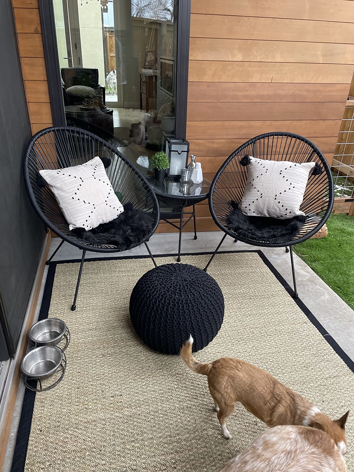reviewer image of the black set styled on a small patio
