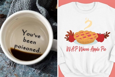 left, poisoned mug, right, WAP sweater