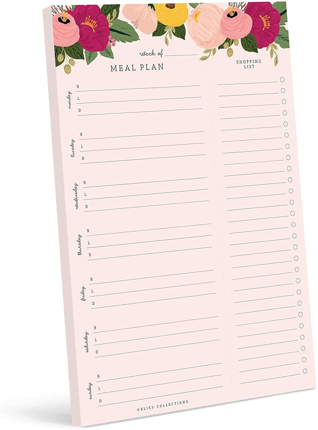 meal planner notepad with floral design
