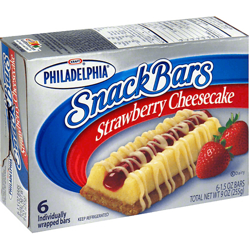 A box of Philadelphia Strawberry Cheesecake Snack Bars