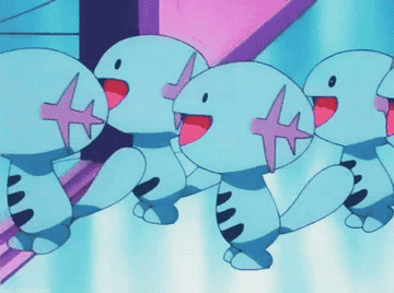 A group of Wooper marching through a room