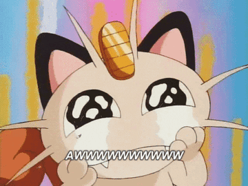 Meowth saying &quot;awww&quot; while crying with cute eyes