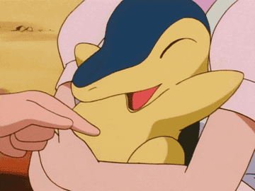 Cyndaquil laughing while someone tickles its belly
