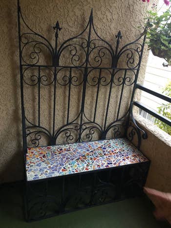 reviewer's bench re-done with a tile pattern on the seat