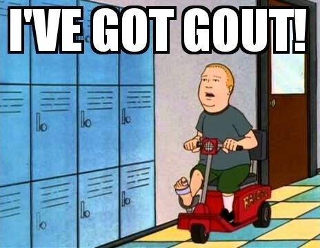 Bobby Hill on a scooter saying &quot;I&#x27;ve got gout&quot;