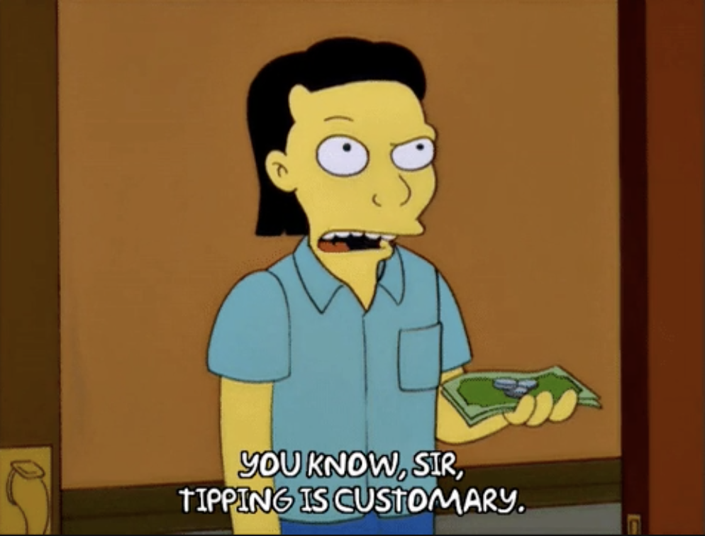 A store clerk says, &quot;You know, sir, tipping is customary.&quot;