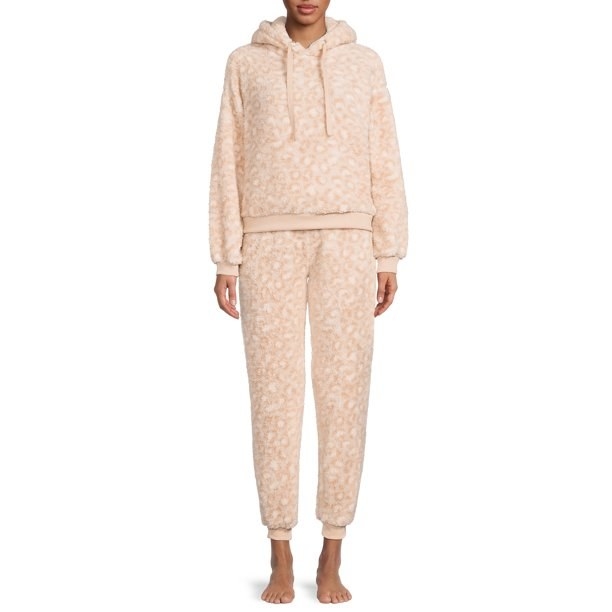 Women&#x27;s Hooded Faux Sherpa Pajama Set