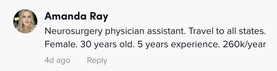 Neurosurgery physician assistant, female, 30 years old, $260,000