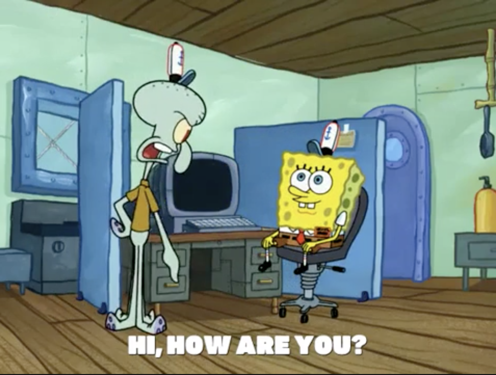 SpongeBob and Squidward engage in a conversation.