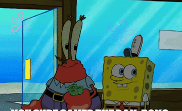 a gif of Mr. Crabs in &quot;Spongebob Squarepants&quot; nudging Spongebob and saying &quot;you sure saved the day, boyo&quot;