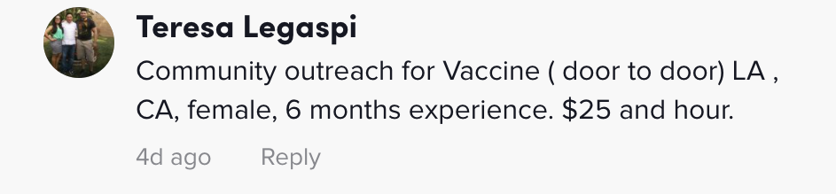 Community outreach for vaccine $25 an hour