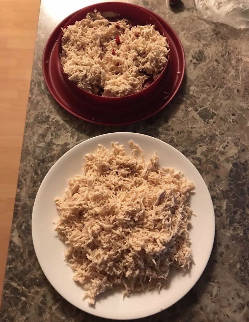 A customer review photo of their shredded chicken