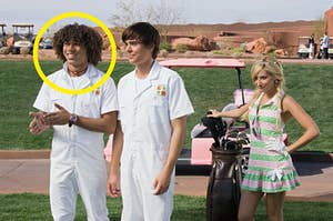 chad, troy, and sharpay on the golf course with a circle around chad