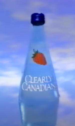 Clearly Canadian bottle in a TV ad