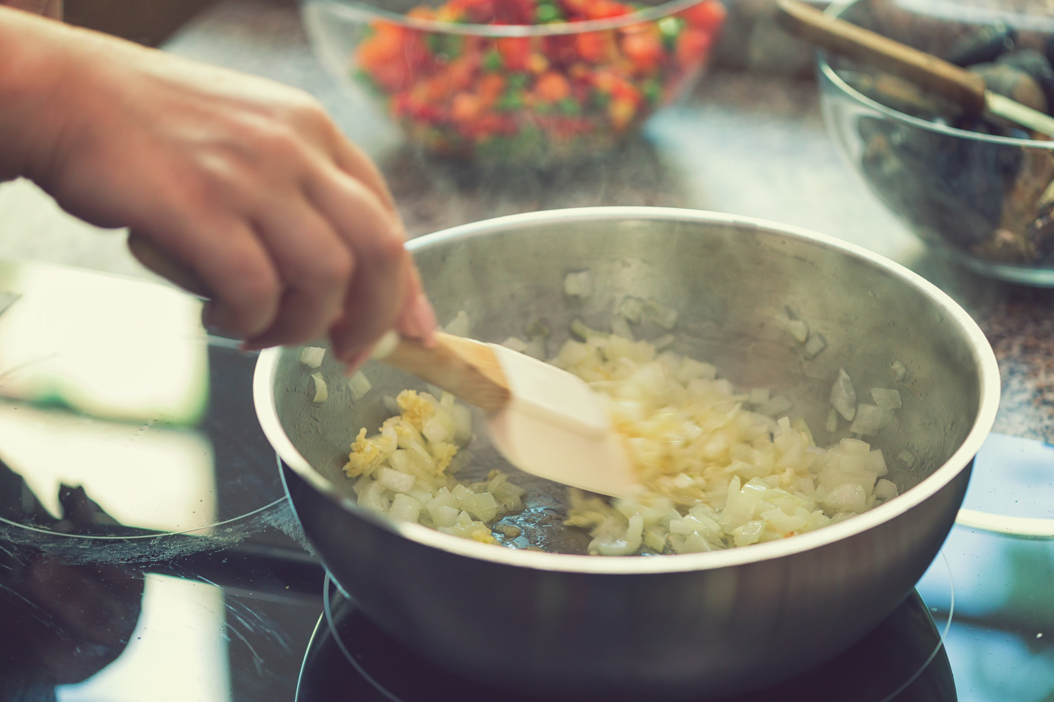 Onion and garlic in a pan