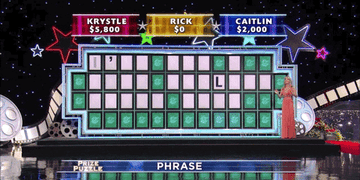 The Wheel of Fortune board revealing the phrase