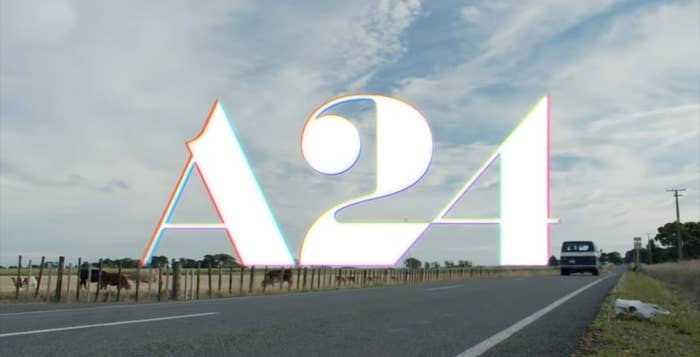 The A24 logo superimposed on a photo of a van driving down a street in the countryside in &quot;X&quot;