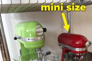A reviewer's red mini kitchenaid compared to the full size