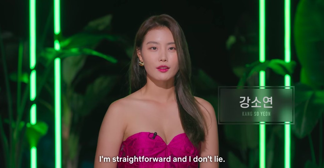 So-yeon wears a red corset dress and says she&#x27;s straightforward and doesn&#x27;t lie