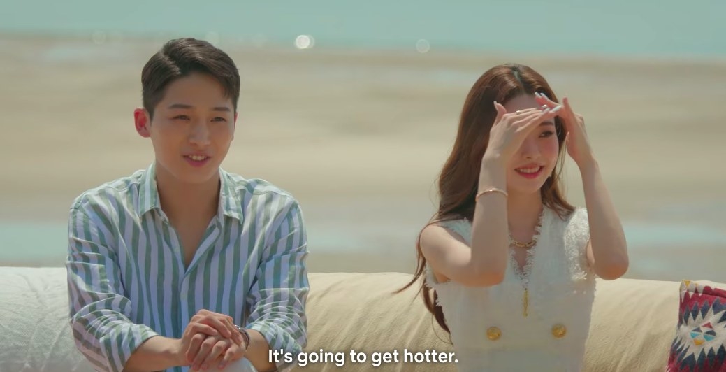 Ji-a sits next to Se-hoon and cradles her face to block the sun and says &quot;it&#x27;s going to get hotter&quot;