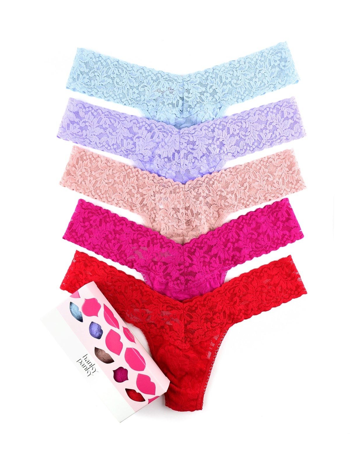 five different thongs in various colors