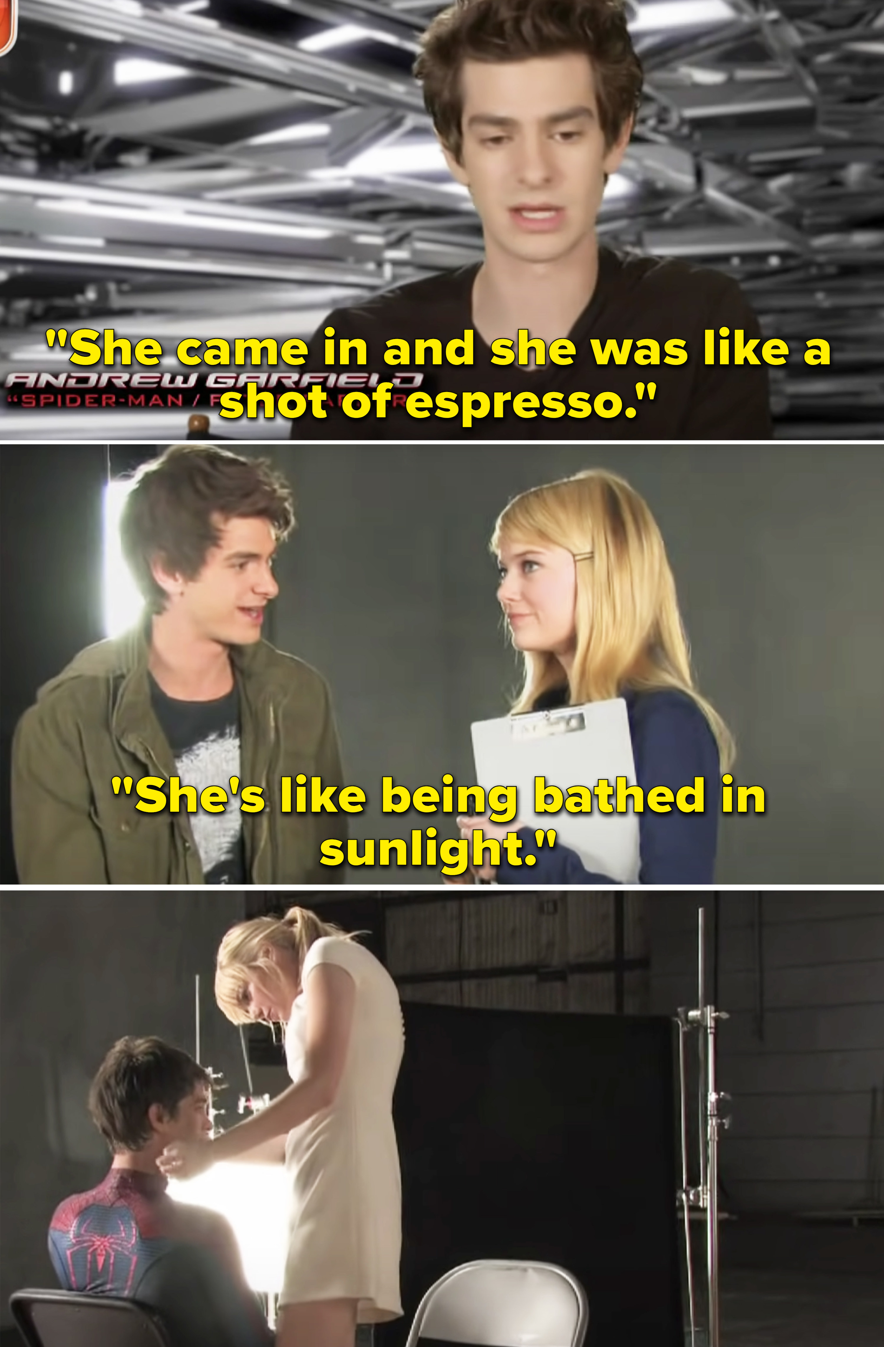 Andrew saying, &quot;She came in and she was like a shot of espresso. She&#x27;s like being bathed in sunlight&quot;