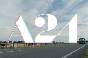 The A24 logo superimposed on a photo of a van driving down a street in the countryside in "X"