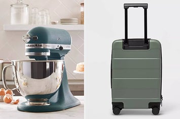 on the left a cold brew maker, on the right a well-organized carry-on suitcase