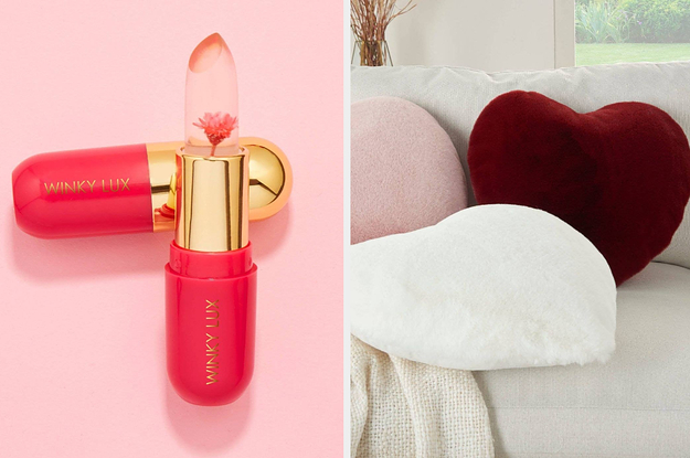 a lip balm on the left and kinetic sand in the middle and a perfume on the right