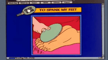 Peggy&#x27;s feet being hit with a paddle on a webpage