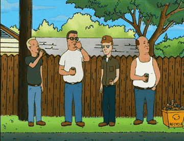 Boomhauer, Hank, Dale, and Bill drinking beer in the alley